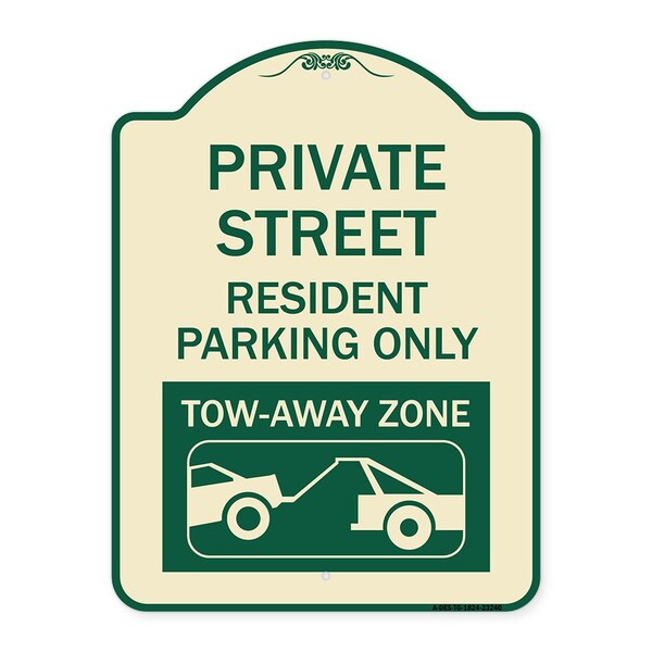 Private Street Private Street Resident Parking Tow Away Zone Aluminum Sign, 24" x 18", TG-1824-23240
